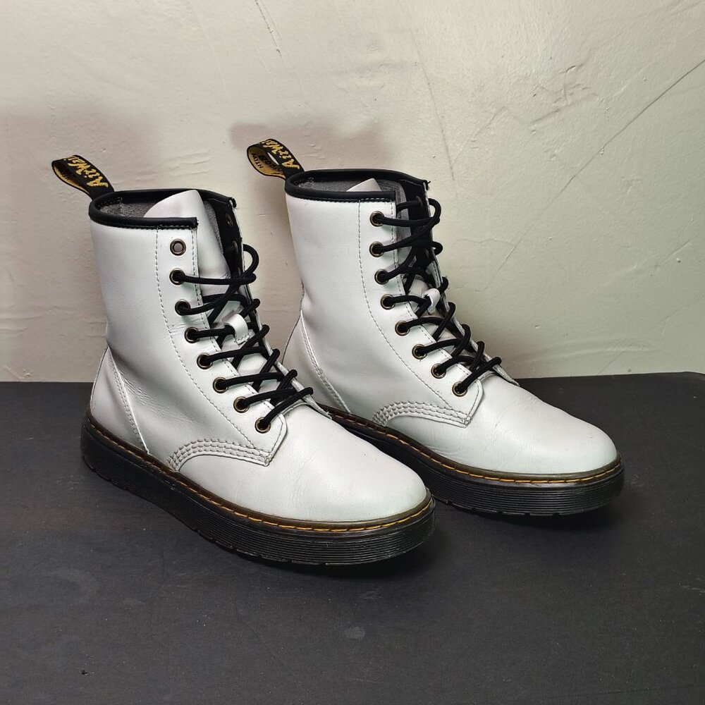Dr. Martens‎ Zavala Womens 8 White Leather Combat Boot Lace Up AirWair